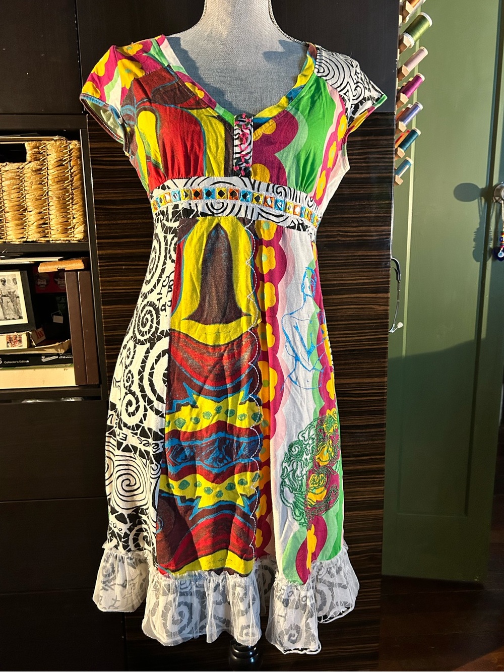 Vivid Mixed-Print Mini Dress — Multicolor